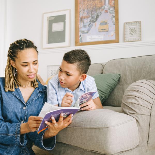 Mother and son reading together 